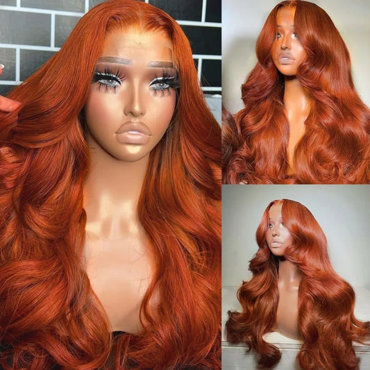 250% Density 350 Ginger Orange 13x4 Lace Front Wigs Brazilian Human Hair For Women Body Wave HD Lace Wig Pre Plucked Wig