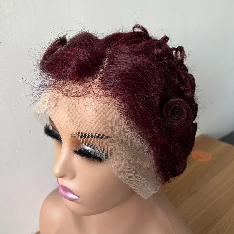Premium Curly Pixie Cut 13X4 Lace Frontal Wig 150% Density Short Wave Bob Human Hair Wigs for Women Natural Color 6Inches