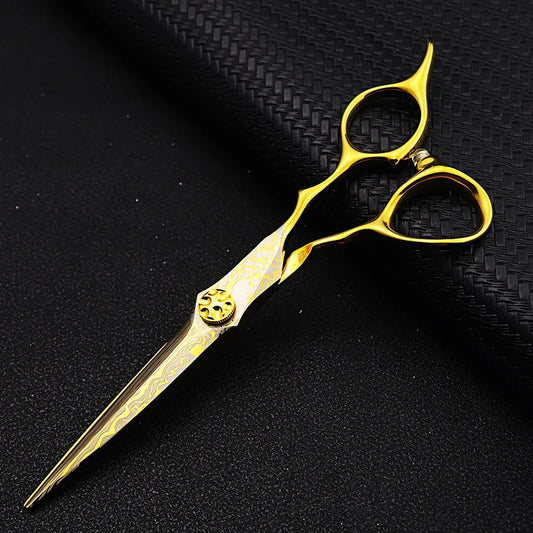 Damascus Hairdressing scissors Gold Professional 6 '' Flower screw haircut thinning barber tools shears hair cutting scissors