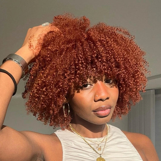 Ginger Orange Kinky Curly Short Bob Wig With Bangs Human Hair