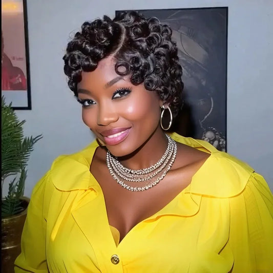 Premium Curly Pixie Cut 13X4 Lace Frontal Wig 150% Density Short Wave Bob Human Hair Wigs for Women Natural Color 6Inches