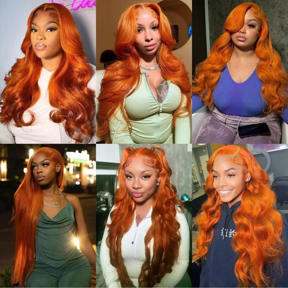250% Density 350 Ginger Orange 13x4 Lace Front Wigs Brazilian Human Hair For Women Body Wave HD Lace Wig Pre Plucked Wig