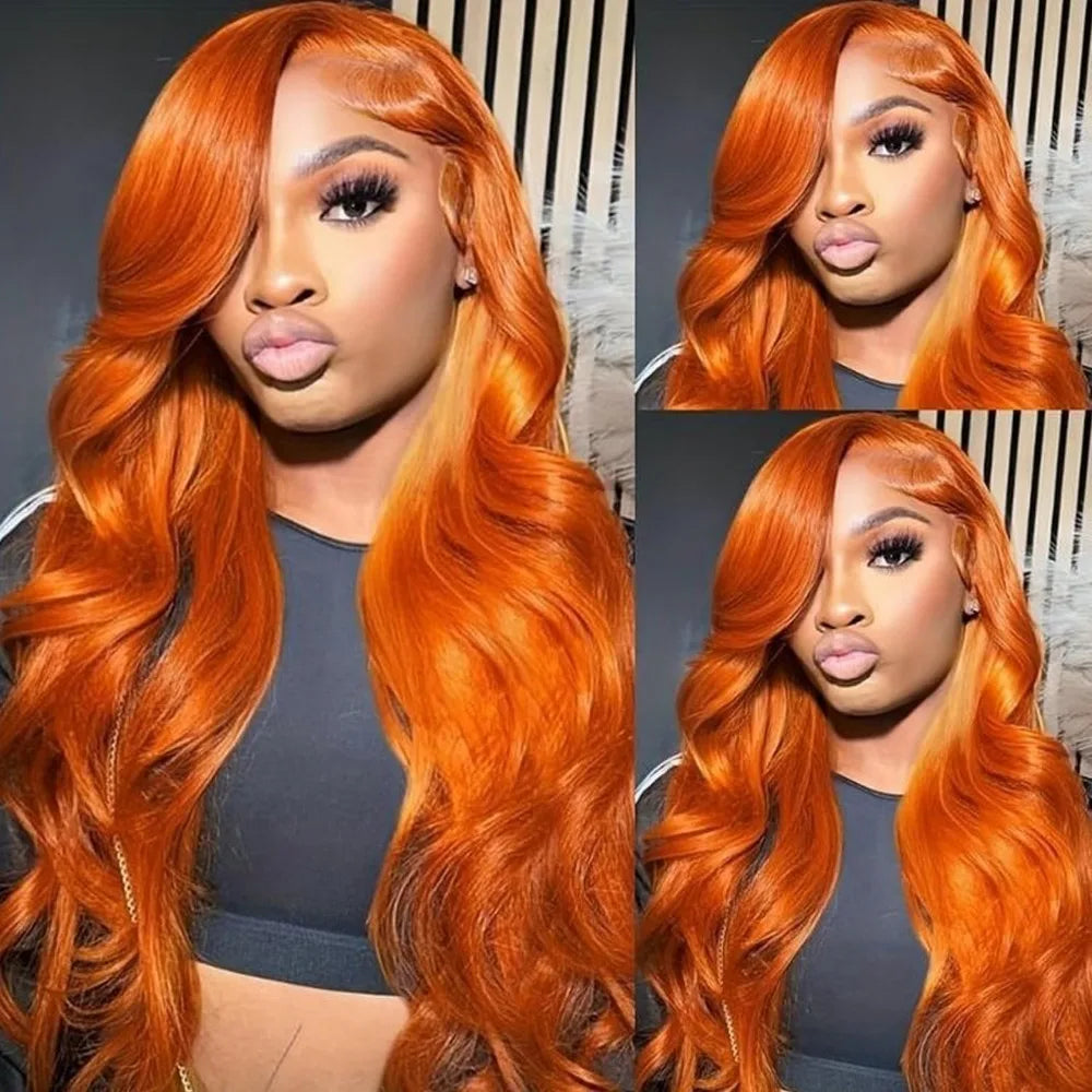 250% Density 350 Ginger Orange 13x4 Lace Front Wigs Brazilian Human Hair For Women Body Wave HD Lace Wig Pre Plucked Wig