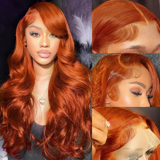 250% Density 350 Ginger Orange 13x4 Lace Front Wigs Brazilian Human Hair For Women Body Wave HD Lace Wig Pre Plucked Wig