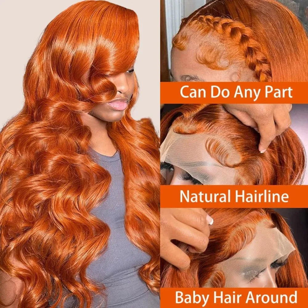 250% Density 350 Ginger Orange 13x4 Lace Front Wigs Brazilian Human Hair For Women Body Wave HD Lace Wig Pre Plucked Wig
