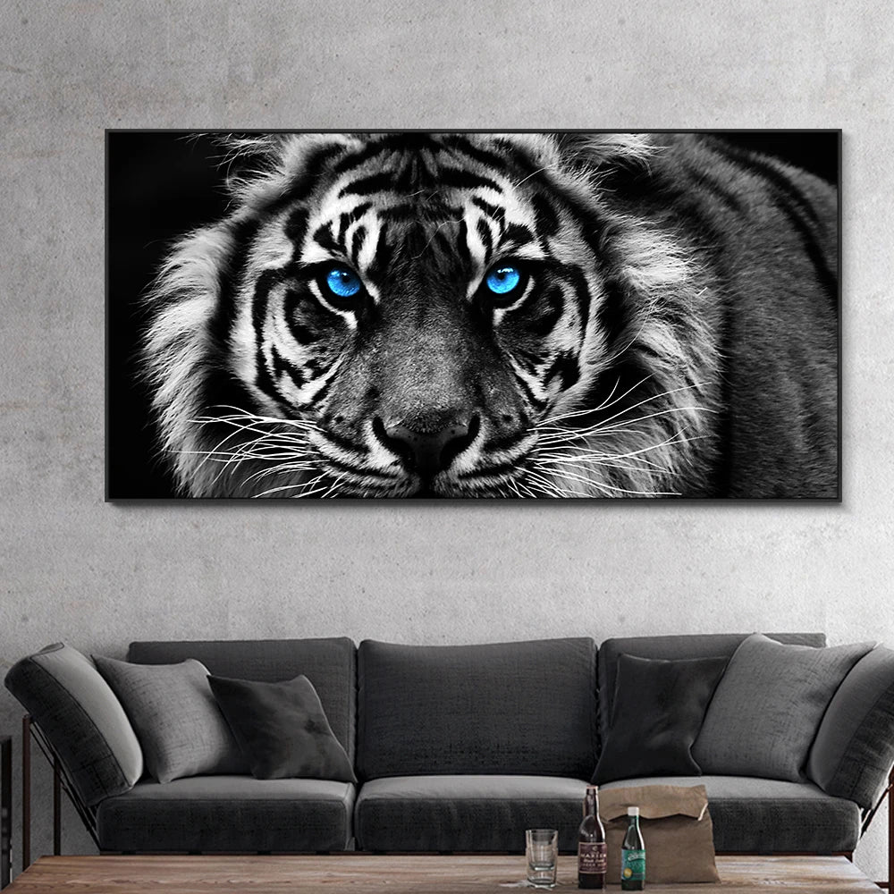 Modern Prints Canvas Art Black and White Tiger Head Painting Wall Art Posters Animal Art Picture Cuadros For Home Decor