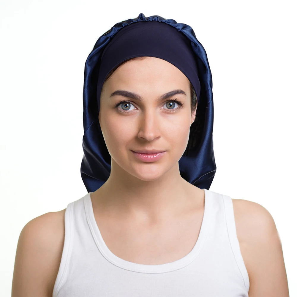 Satin Bonnet Long Hair Hat Soft Elastic Band Nightcap Silky Cap Curly Hair Braids Dreadlocks Care Wrap For Women Men Unisex