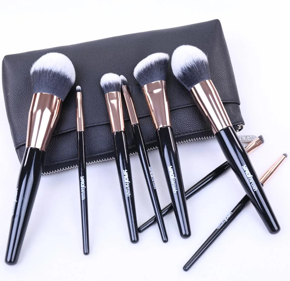 Yaqi 8pcs Synthetic Hair Wood Handle Cosmetic Brush Set  Blending Makeup brush beauty tool