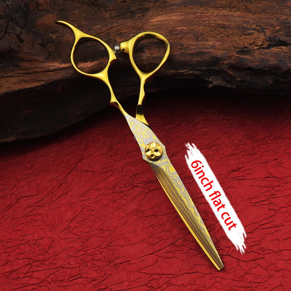 Damascus Hairdressing scissors Gold Professional 6 '' Flower screw haircut thinning barber tools shears hair cutting scissors