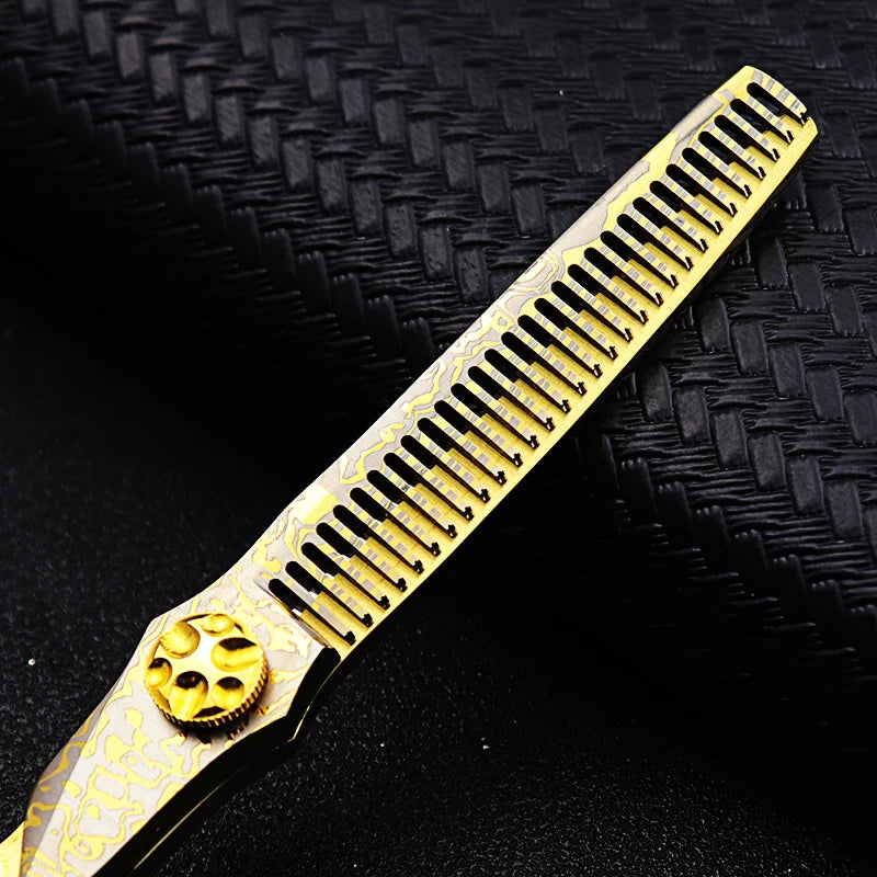 Damascus Hairdressing scissors Gold Professional 6 '' Flower screw haircut thinning barber tools shears hair cutting scissors