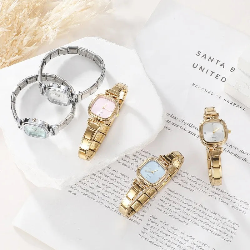 1PC Fashion Stainless Steel Round and Square Simple Watch Bracelet Bangle for Friend Birthday Men's Women's DIY Jewelry Gifts