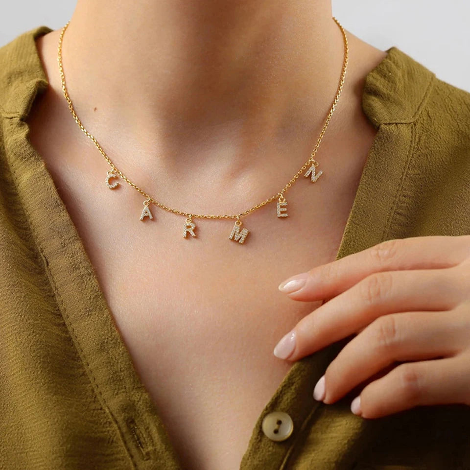 eManco Luxury Zirconia Alphanumeric Pendant Stainless Steel Gold Plated DIY Necklace Wholesale
