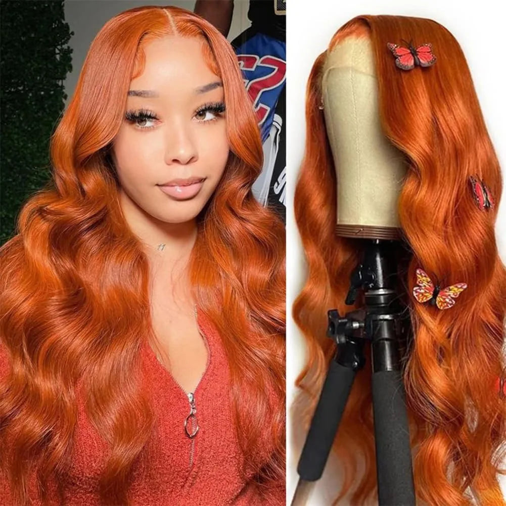 Ginger Human Hair Wig Body Wave Frontal Wig 13X6 Human Hair 30 Inch Lace Front Wigs Colored Brazilian Hair For Women 200 Density