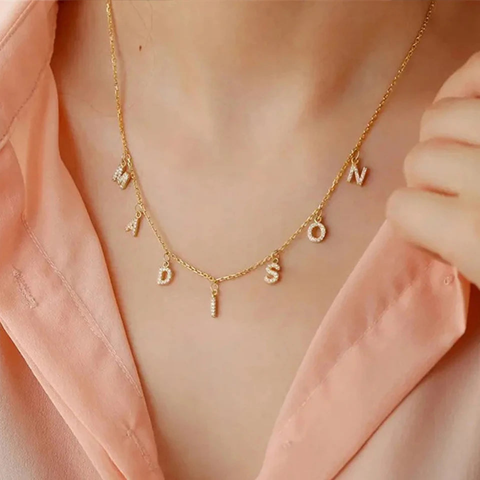 eManco Luxury Zirconia Alphanumeric Pendant Stainless Steel Gold Plated DIY Necklace Wholesale