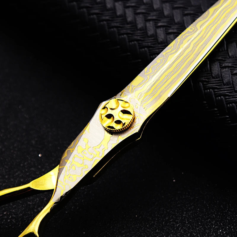 Damascus Hairdressing scissors Gold Professional 6 '' Flower screw haircut thinning barber tools shears hair cutting scissors