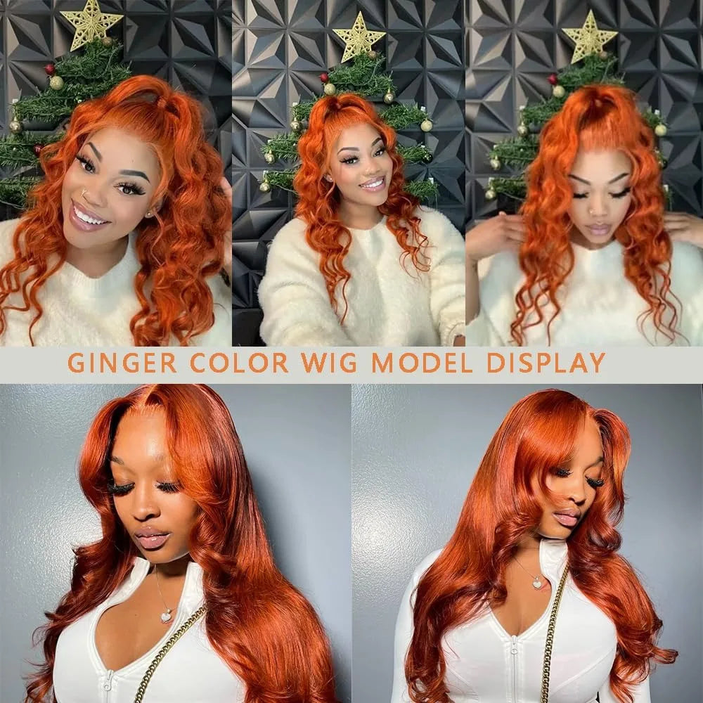 Ginger Human Hair Wig Body Wave Frontal Wig 13X6 Human Hair 30 Inch Lace Front Wigs Colored Brazilian Hair For Women 200 Density