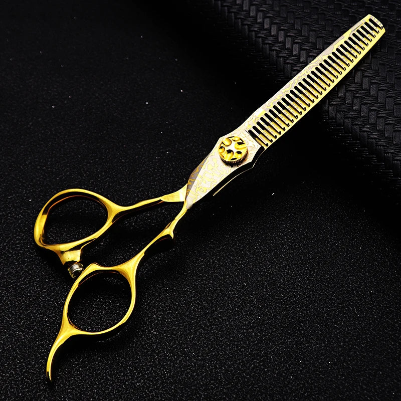 Damascus Hairdressing scissors Gold Professional 6 '' Flower screw haircut thinning barber tools shears hair cutting scissors