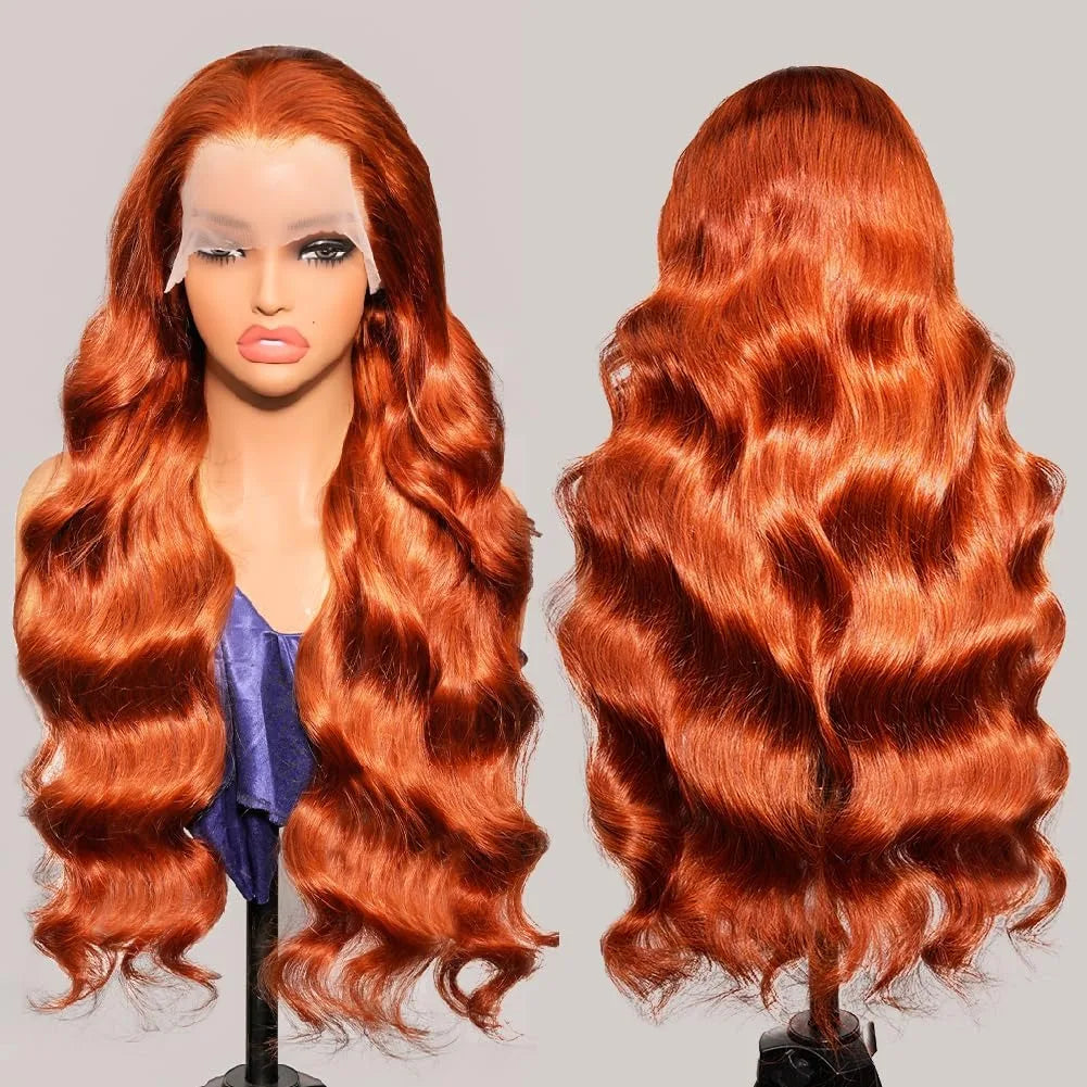 Ginger Human Hair Wig Body Wave Frontal Wig 13X6 Human Hair 30 Inch Lace Front Wigs Colored Brazilian Hair For Women 200 Density