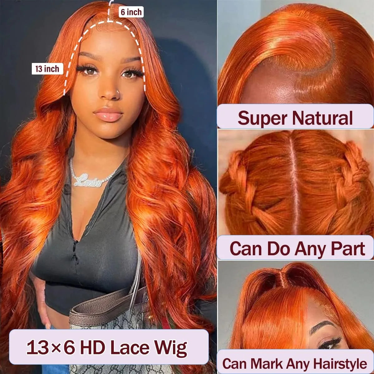 Ginger Human Hair Wig Body Wave Frontal Wig 13X6 Human Hair 30 Inch Lace Front Wigs Colored Brazilian Hair For Women 200 Density