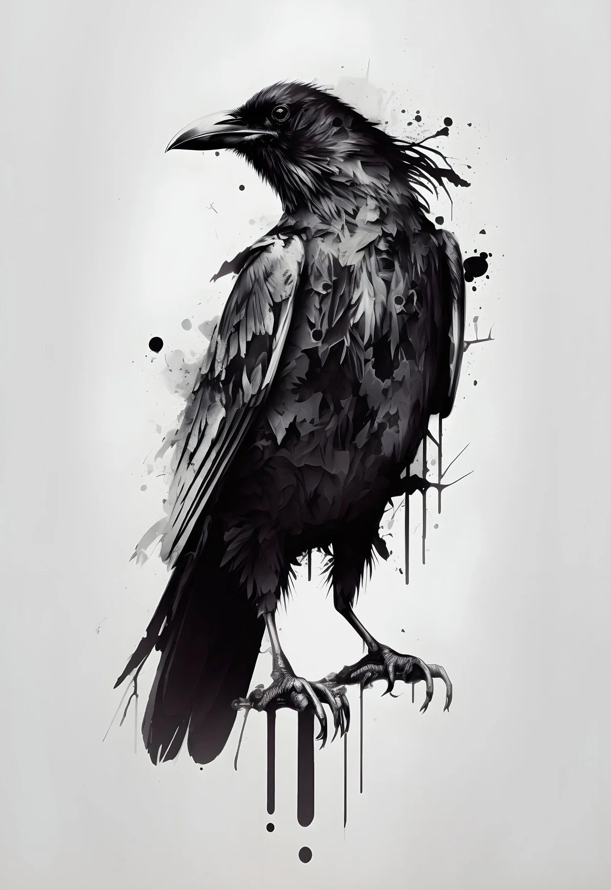 Minimalist Black and White Mountain Tree Crow Landscape Poster Print Canvas Painting Abstract Wall Art Living Room Home Decor