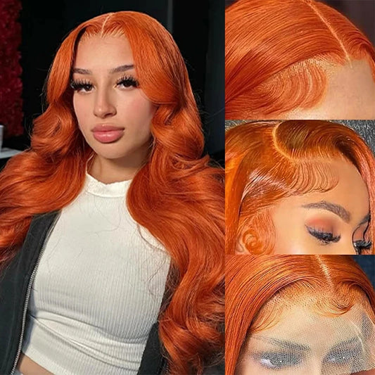 Ginger Orange 13x4 Lace Front Wigs Brazilian Human Hair 200% Density Body Wave Wig 350 Colored Human Hair Wig Pre Plucked