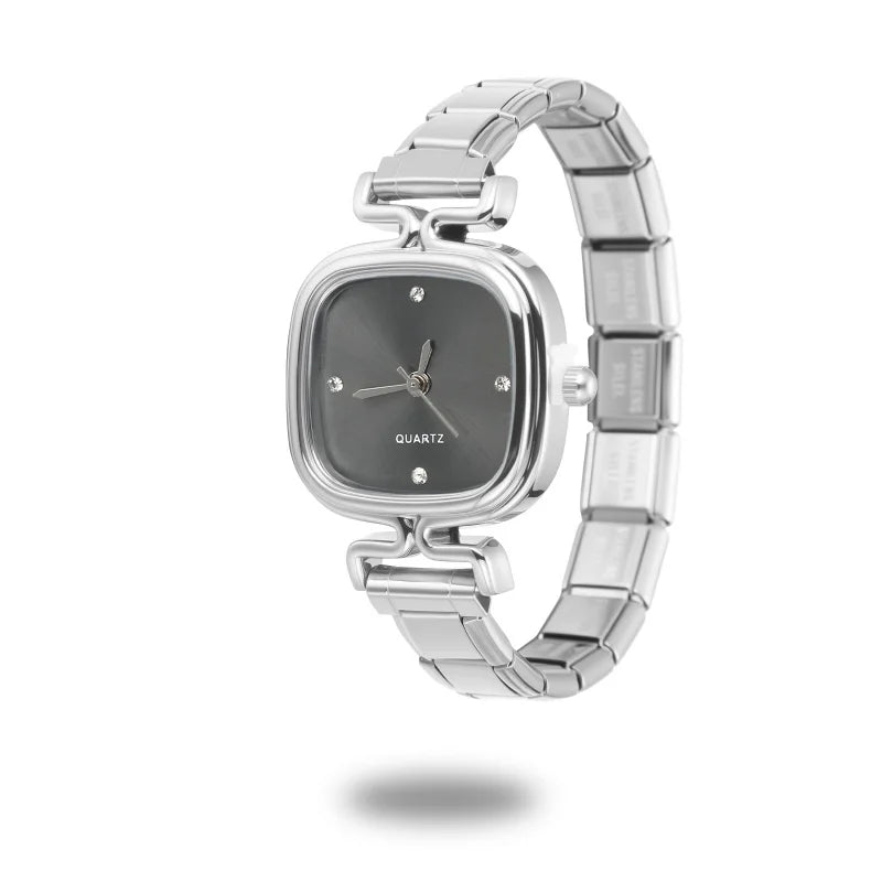 1PC Fashion Stainless Steel Round and Square Simple Watch Bracelet Bangle for Friend Birthday Men's Women's DIY Jewelry Gifts