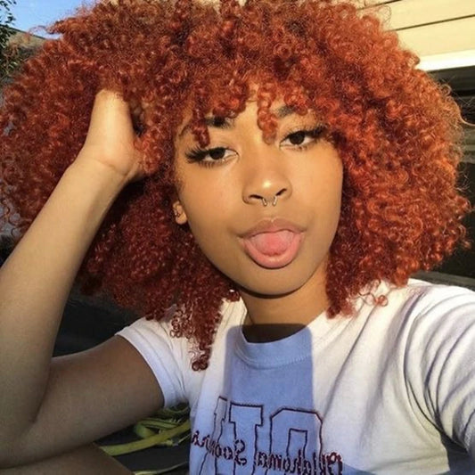 Ginger Orange Kinky Curly Short Bob Wig With Bangs Human Hair