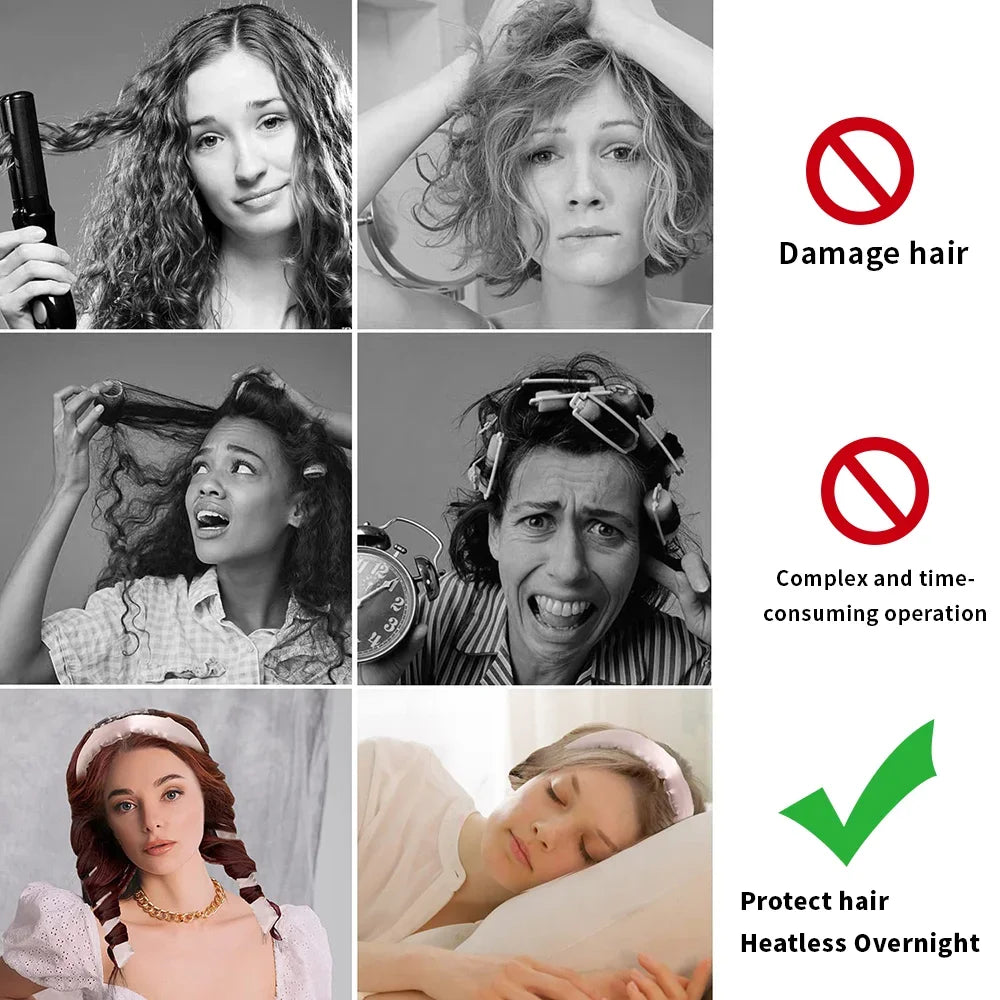Heatless Curling Rod Headband Hair Curlers No Heat Ribbon Lazy Hair Rollers Silk Curls Sleeping Soft Headband Hair Styling Tools
