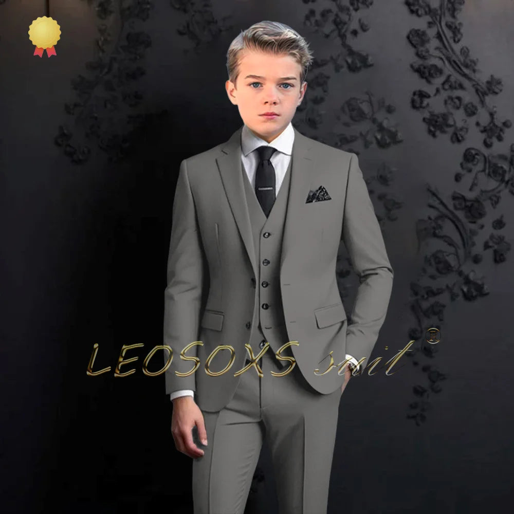 Boys formal suit 3 piece suit, custom notch lapel party wedding (jacket + vest + pants) elegant suit for children aged 2~16