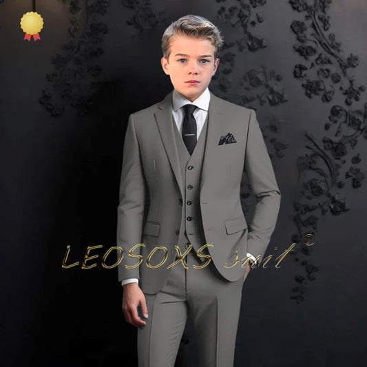 Boys formal suit 3 piece suit, custom notch lapel party wedding (jacket + vest + pants) elegant suit for children aged 2~16