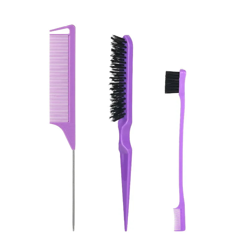 3Pcs Slick Back Hair Brush Set Bristle Hair Brush Brush Teasing Comb for Women Black Hair