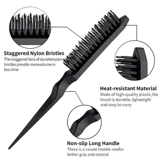 3Pcs Slick Back Hair Brush Set Bristle Hair Brush Brush Teasing Comb for Women Black Hair