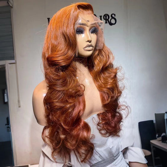 Ginger Orange Honey Blonde Color Body Wave Full Soft 13X4 HD Lace Frontal Wig