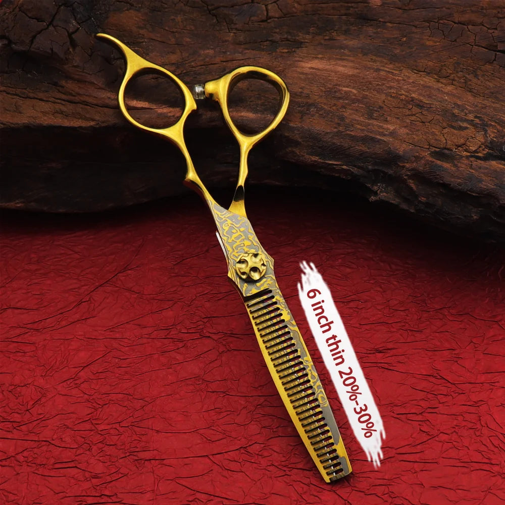Damascus Hairdressing scissors Gold Professional 6 '' Flower screw haircut thinning barber tools shears hair cutting scissors