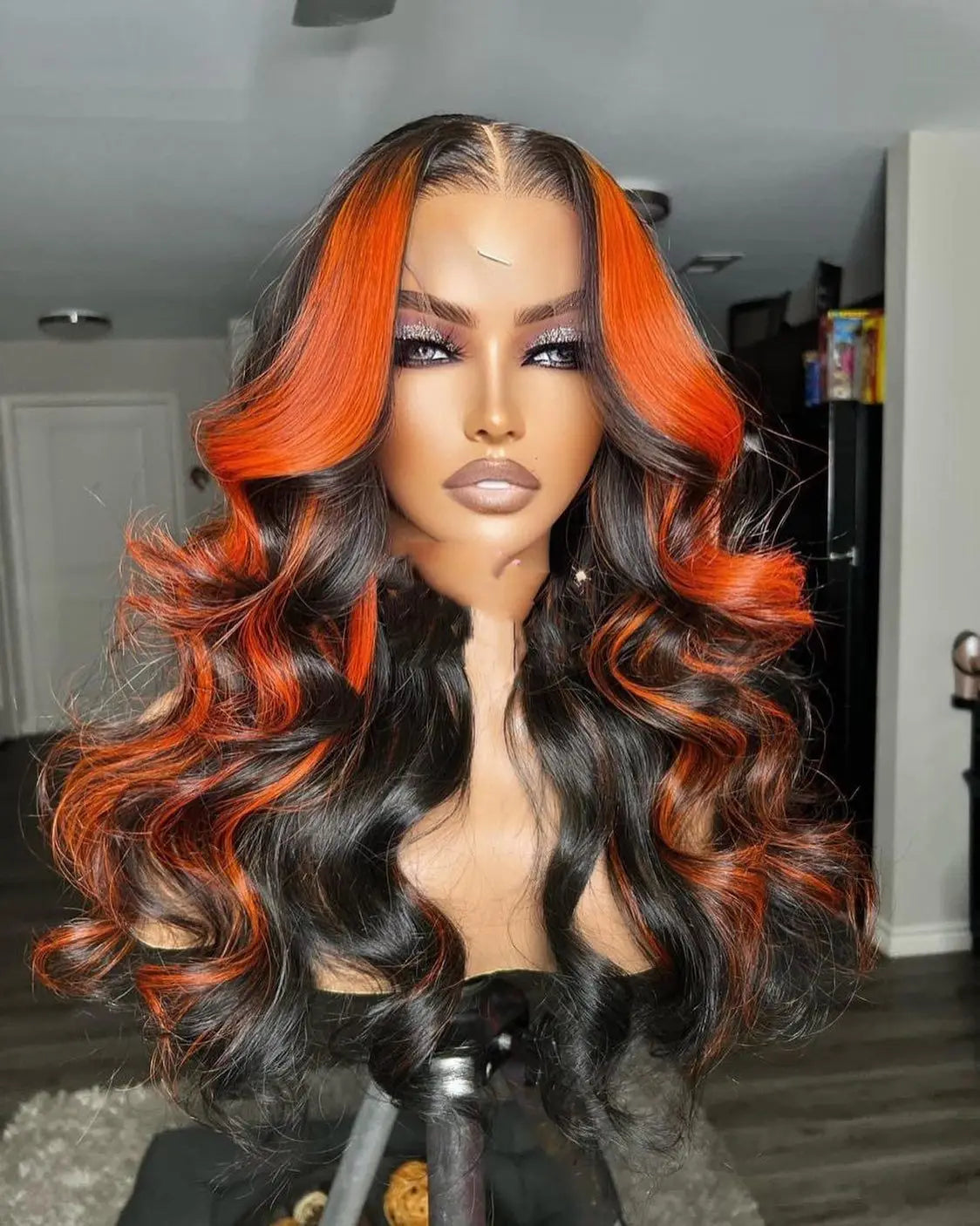 200 Density Ombre human Hair Wig Highlight Ginger Orange Brazilian 13X6 Hd Lace Front Wig Body Wave Pre-pluck Lace Frontal Wig
