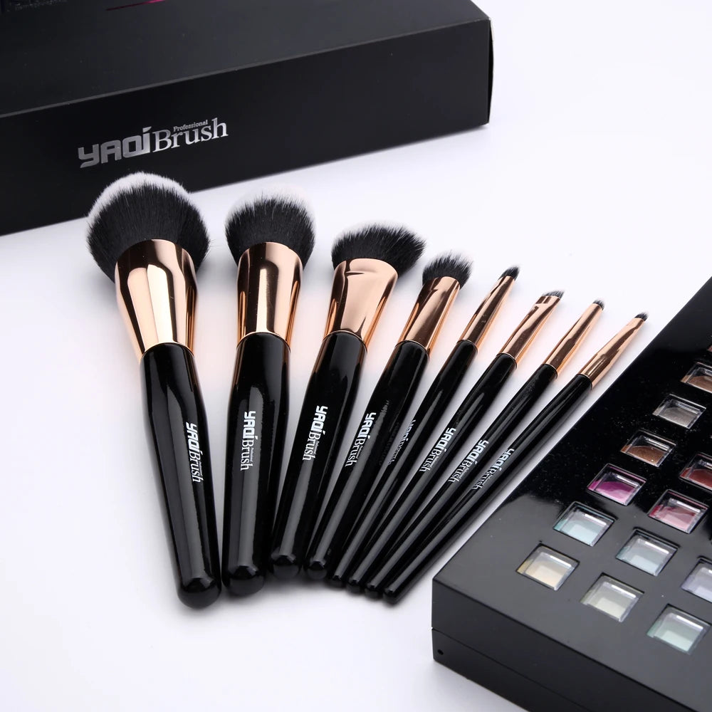 Yaqi 8pcs Synthetic Hair Wood Handle Cosmetic Brush Set  Blending Makeup brush beauty tool