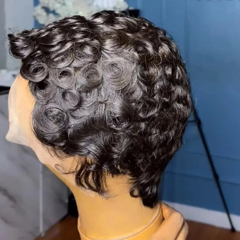Premium Curly Pixie Cut 13X4 Lace Frontal Wig 150% Density Short Wave Bob Human Hair Wigs for Women Natural Color 6Inches