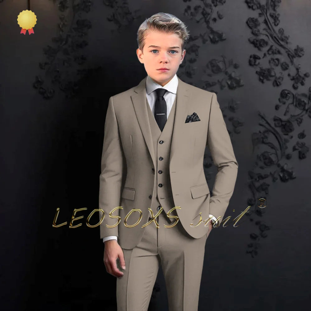 Boys formal suit 3 piece suit, custom notch lapel party wedding (jacket + vest + pants) elegant suit for children aged 2~16