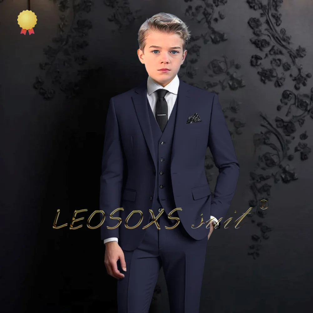 Boys formal suit 3 piece suit, custom notch lapel party wedding (jacket + vest + pants) elegant suit for children aged 2~16