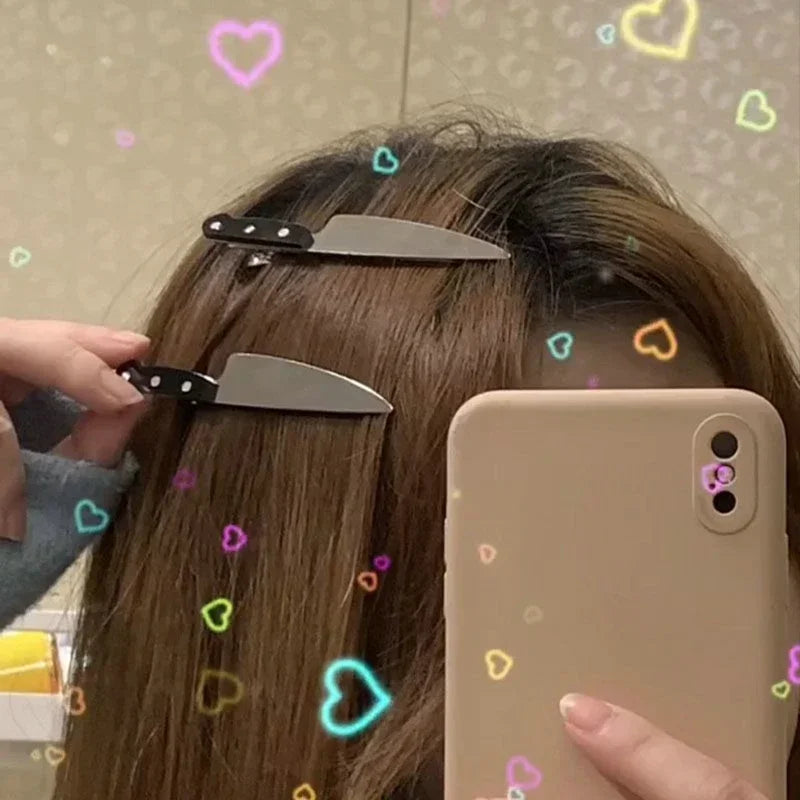 Creative Weird Knife Hair Clips Simulated Scissors Light Bulb Food Hairpins Girls Hairclip Punk Barrette Headwear Accessories