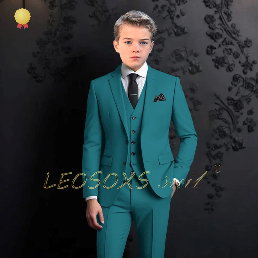 Boys formal suit 3 piece suit, custom notch lapel party wedding (jacket + vest + pants) elegant suit for children aged 2~16