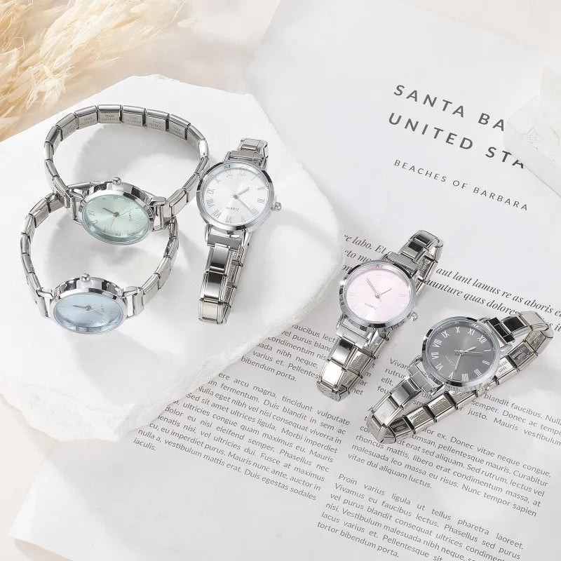 1PC Fashion Stainless Steel Round and Square Simple Watch Bracelet Bangle for Friend Birthday Men's Women's DIY Jewelry Gifts