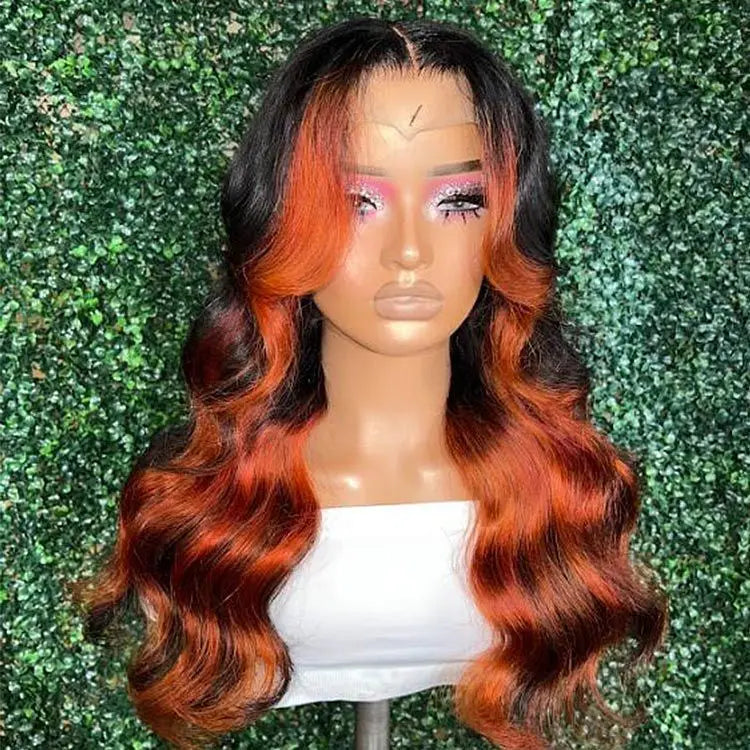 200 Density Ombre human Hair Wig Highlight Ginger Orange Brazilian 13X6 Hd Lace Front Wig Body Wave Pre-pluck Lace Frontal Wig
