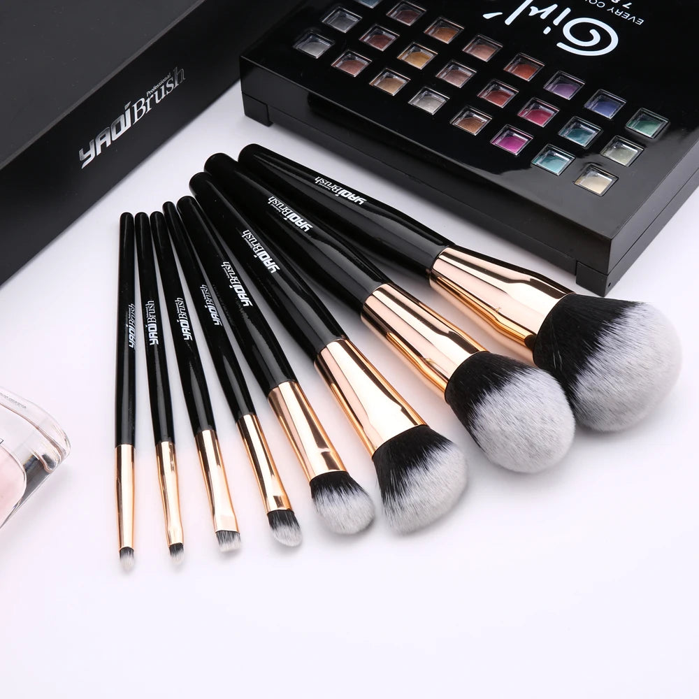 Yaqi 8pcs Synthetic Hair Wood Handle Cosmetic Brush Set  Blending Makeup brush beauty tool