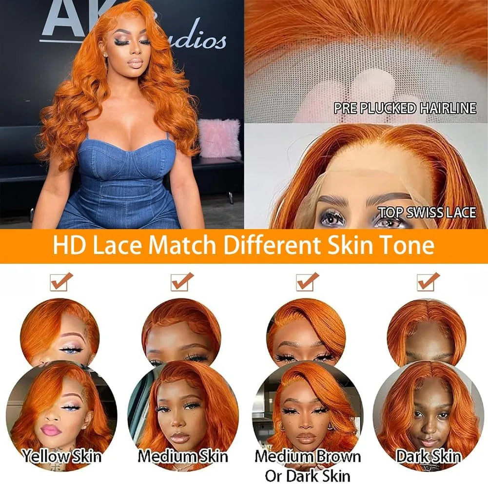 Ginger Human Hair Wig Body Wave Frontal Wig 13X6 Human Hair 30 Inch Lace Front Wigs Colored Brazilian Hair For Women 200 Density