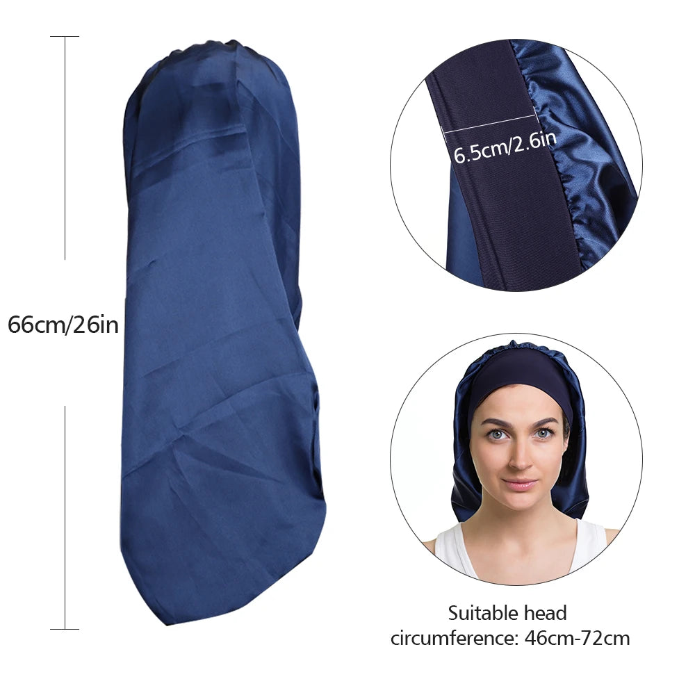 Satin Bonnet Long Hair Hat Soft Elastic Band Nightcap Silky Cap Curly Hair Braids Dreadlocks Care Wrap For Women Men Unisex
