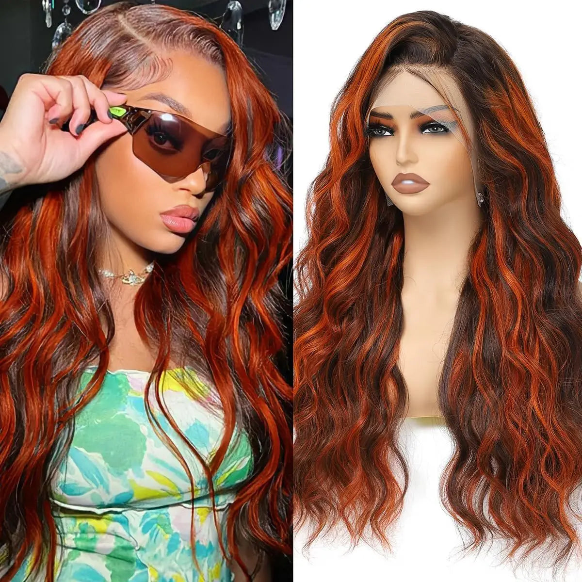 200 Density Ombre human Hair Wig Highlight Ginger Orange Brazilian 13X6 Hd Lace Front Wig Body Wave Pre-pluck Lace Frontal Wig