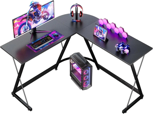 Coleshome Gaming Table 120x120 cm Gaming desk L Shape Stable Carbon Fiber Black