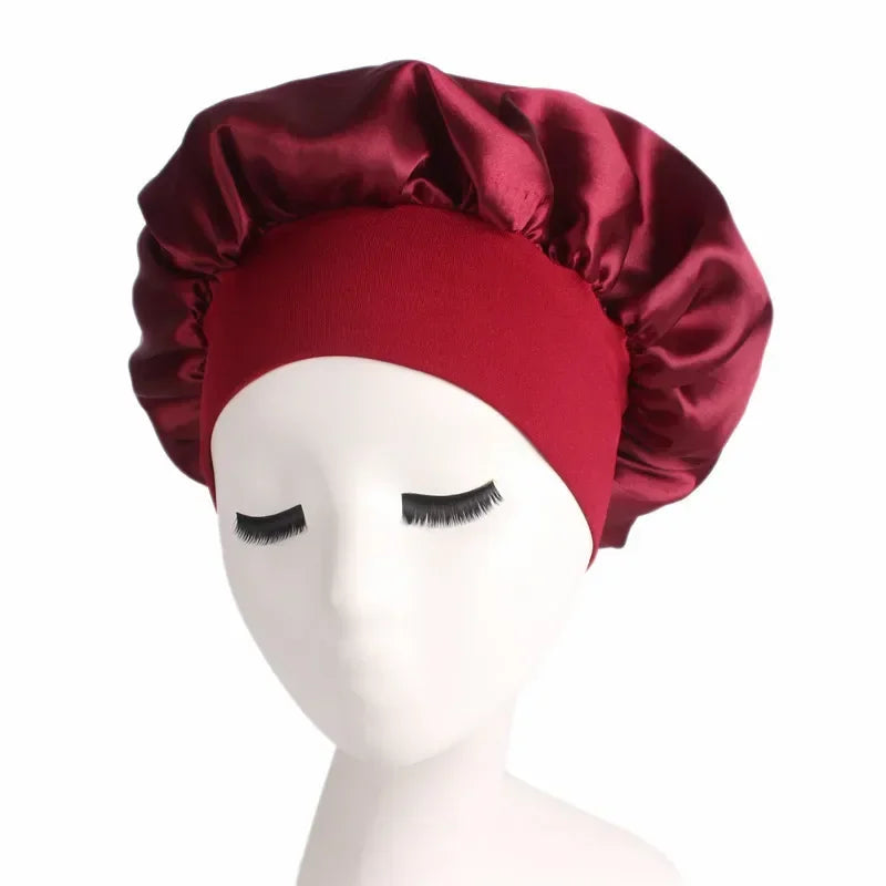 Hair Bonnet for Sleeping Silk Nightcap Satin Elastic Narrow Brim Shower Cap Round Hat Home Hair Care Cap Satin Bonnet