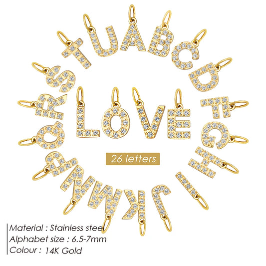 eManco Luxury Zirconia Alphanumeric Pendant Stainless Steel Gold Plated DIY Necklace Wholesale